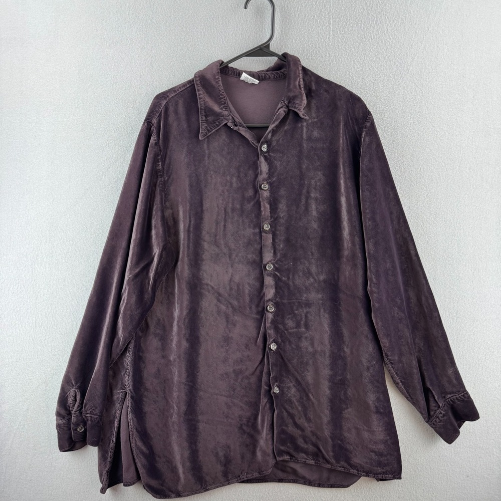 Vintage CP‎ Shades Shirt Womens Medium blue Rayon Velour Button Up Oversized USA